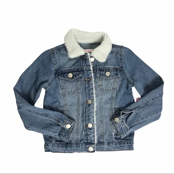 NWT CI SONO * Kids* Medium Wash Distressed Denim & Faux Fur Jacket - Picture 4 of 11